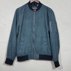 Distortion Bomber Jacket Medium Gray Faux Suede Celestial‎ Minimalist Streetwear